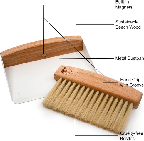 A&J Koti Table Crumb Sweeper - Mini Metal Dustpan and Hand Brush Combo Set for Home and Kitchen