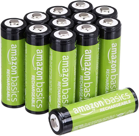 Amazon Basics 12-Pack Rechargeable AA NiMH Performance Batteries, 2000 mAh, Pre-Charged, Recharge up to 1000x Times