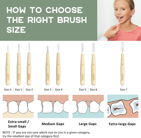 Bamboo Interdental Brushes, Between Teeth Cleaner Deep Clean Brush, 40 Count, Size 6 for Large Gaps