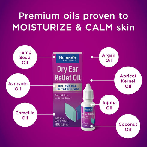 Hyland's Naturals Dry Ear Relief Oil, Fast Relief for Itchy & Dry Ears, Ages 2+, 0.5 Ounce