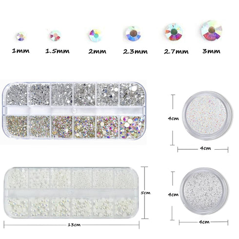 4 Boxes Flatback Rhinestones and Pearls Nail Charms for Acrylics, Crystals, Half Rounds for DIY Nail Art