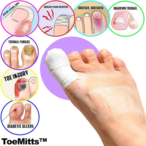 MediMitt ToeMitt Big Toe Bandages, Non-Adhesive Full Coverage Bandage with Absorbent Pad, X-Large (Pack of 10)