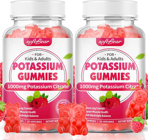 softbear Potassium Gummies for Adults, 1000mg High Potency Organic Potassium Supplement for Muscle Health - 120 Count