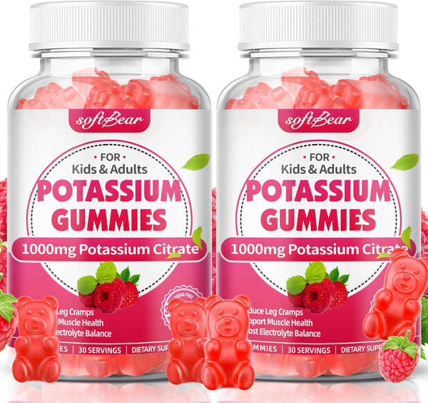 softbear Potassium Gummies for Adults, 1000mg High Potency Organic Potassium Supplement for Muscle Health - 120 Count