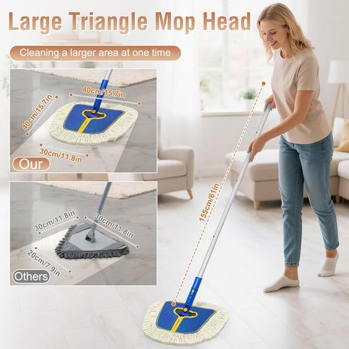 SOBONNE Commercial Dust Mop for Hardwood Floors Cleaning, Heavy Duty Industrial Dry Mop with Wedge Cotton Mop Pads