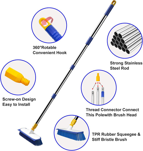 ITTAR 12" Wide Multi-Purpose Floor Scrub Brush with Long Handle, Extendable Shower Scrubber for Cleaning