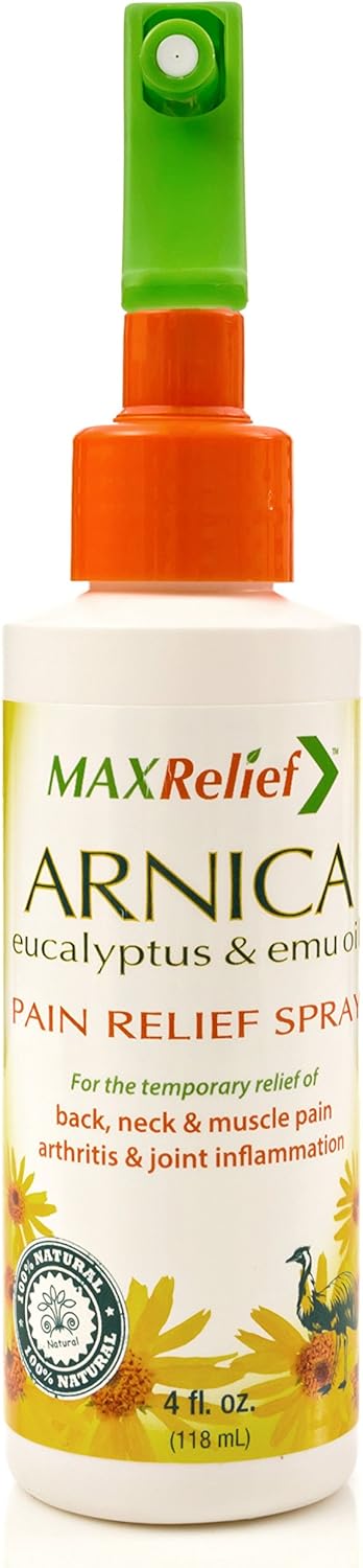 MaxRelief Arnica Pain Relief Spray - Fast-Acting Muscle & Joint Pain Relief - Relaxing Warmth for Overworked Muscles, Arthritis, and Bruises - 100% Natural Formula - Aspirin-Free - Travel Size - 4 Oz