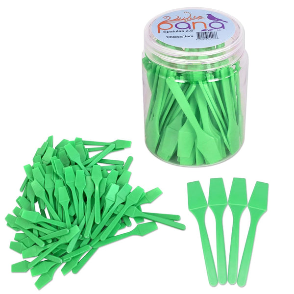 Pana 100pcs 2.5" Disposable Plastic Spatulas for Cosmetic Make Up, Skin Care, Facial Cream Mask (APPLE GREEN)