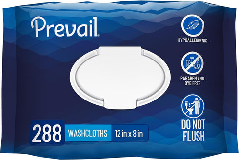 Pack 12"x 8", 288 Count (6 Packs 48) Prevail Soft Adult Washcloths - Unisex Adult Incontinence Wipes - Disposable Adult