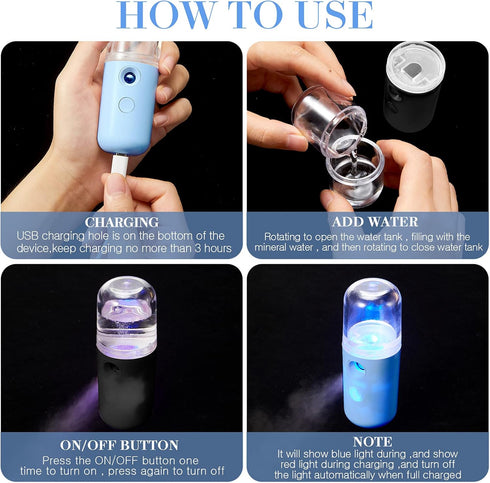 Honoson 2 Pieces Nano Facial Mister - 30 ml Mini Face Humidifier Portable Sprayer for Daily Makeup Hydrating