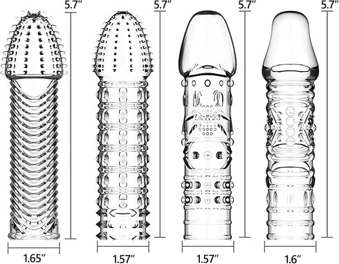 ReptiLeisure 4 Pack Reusable Penis Sleeves, Cock Condoms for Dildo Vibrator Couple Penis Extender Sleeve Penis Enlarger