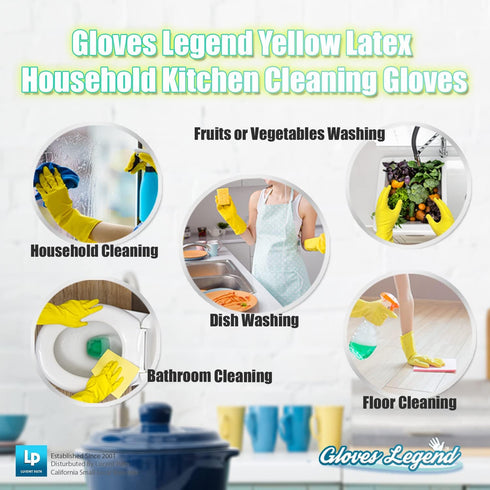 Reusable Yellow Kitchen Dishwashing Gloves - Medium & Small Sizes