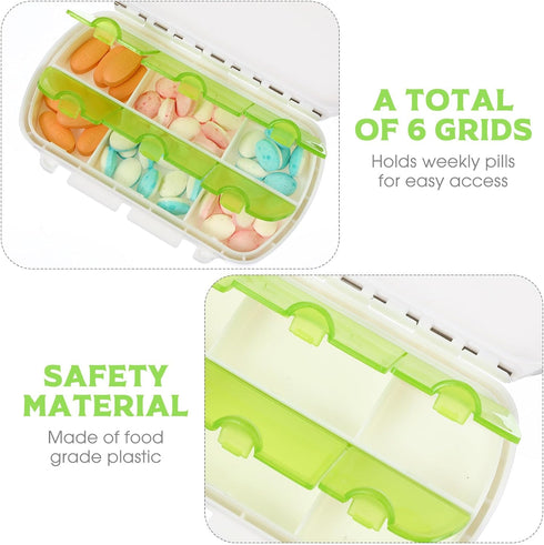 SWETRACE Portable Slot Weekly Pill Organizer Box Rotated Vitamin Medicine Case for Travel and Home Use Green Compact