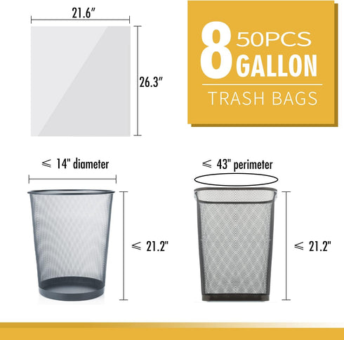Medium Trash Bags, 6-8 Gallon White Garbage Bags, Unscented Trash Can Liners for Bathroom, Bedroom, Office