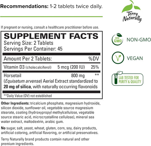 Terry Naturally Silica-20 - Support Hair Growth, Nail Strength & Bone Density - 90 Tablets