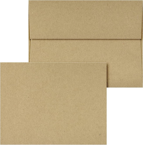 A7 Blank Grocer Brown Kraft Note Cards & Envelopes – Heavy Flat Cards for Wedding and Birthday Invitations (25 per Pack)