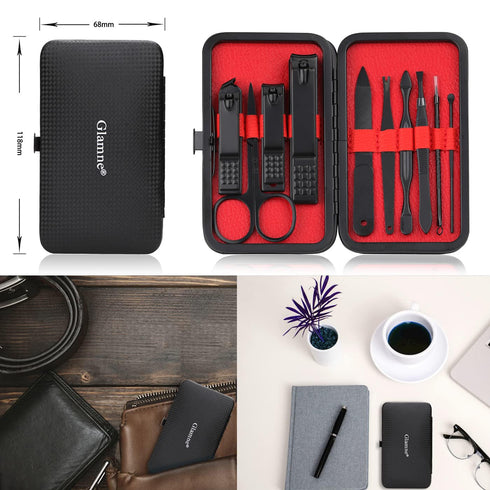 Manicure Set Nail Clippers Kit, Professional Stainless Steel Nail Care Tools with Leather Travel Case, 10 in 1