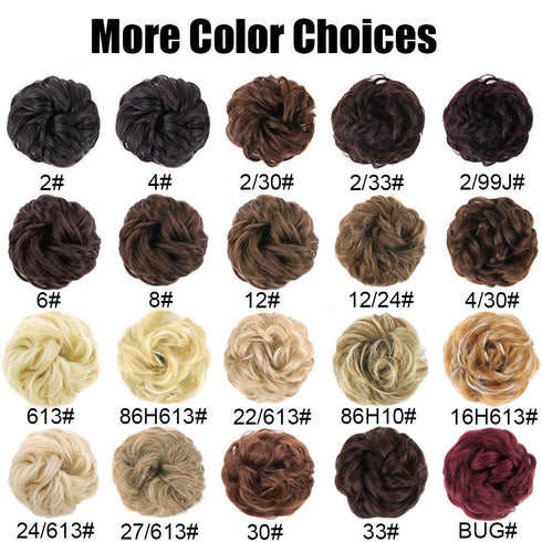 MORICA 2PCS Messy Bun Hair Piece, Fake Hair Messy Bun Scrunchies for Women, Curly Wavy Synthetic Chignon Ponytail
