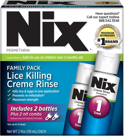 Nix Lice Killing Creme Rinse Family Pack - 2 fl oz Bottles & 2 Lice Combs