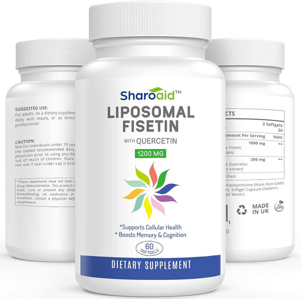 Liposomal Fisetin with Quercetin Supplements 1200 mg per Serving - High Absorption Antioxidants for Women & Men - 60