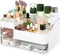 Large Capacity Makeup Organizer for Vanity, Plastic White Countertop Storage with Clear 3 Drawers for Brushes and
