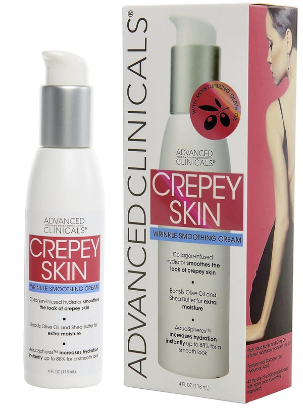 Advanced Clinicals Crepey Skin Wrinkle Smoothing Cream - Anti Aging Skincare Lotion with Collagen, 4 Fl Oz