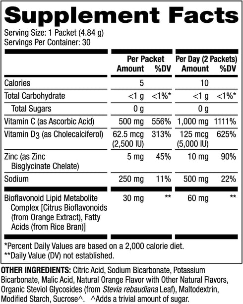 Dr. Mercola Vitamin C-PAK - 30 Servings Fizzy Drink Mix with 500 mg Vitamin C, Zinc, Vitamin D3, Natural Orange Flavor