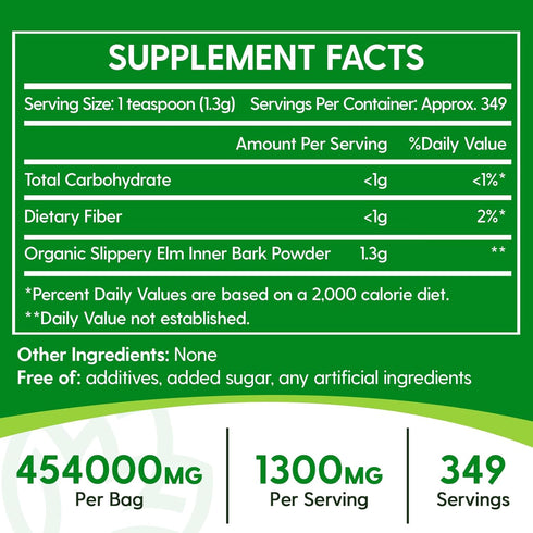Meablewse 100% 1lb (349 Slippery Elm, Natural Herbs Slippery Elm Powder for Soothing Throat* & Digestive, Diarrhea, PH