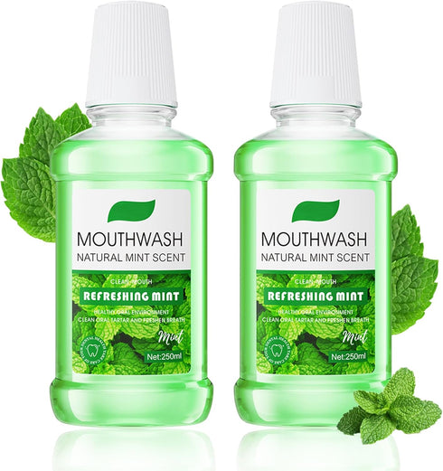 XMXueMei 2PCS Fresh Mint Mouthwash 250ml,Mouthwash Set for Oral Care,Bad Breath,Alcohol-Free,Mint Mouth wash