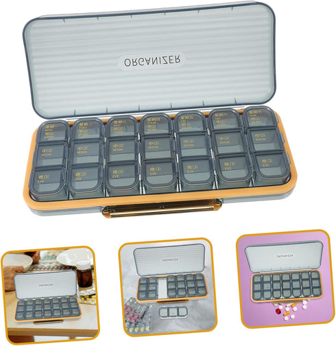 Ipetboom Portable Weekly Pill Organizer Compartments PP Abs Material Travel Medicine Storage Box for Daily Use