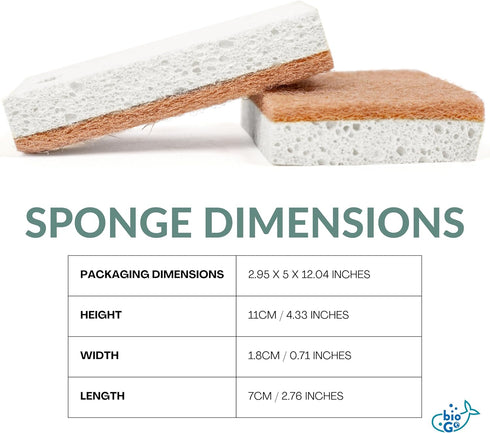 bioGo White 12 Pack Biodegradable Kitchen Sponges - Eco-Friendly Natural Cellulose Dish Sponges
