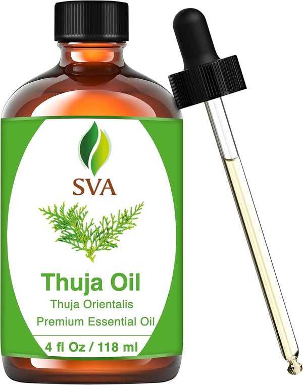 SVA Thuja Essential Oil – 4 Fl Oz, 100% Natural for Diffuser, Hair Care, Skin Care, Aromatherapy, with Dropper