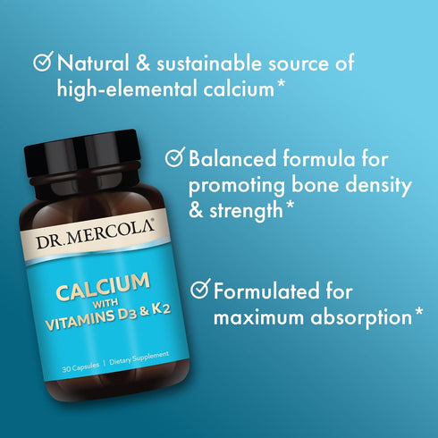 Dr. Mercola Calcium with Vitamins D3 & K2 - 30 Servings Dietary Supplement for Bone and Organ Health