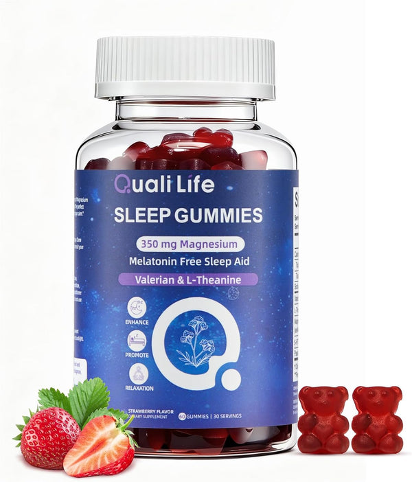 Melatonin Free Sleep Gummies for Adults with Magnesium, Valerian Root, 5-HTP &