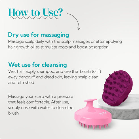 HEETA Hair Scalp Massager Shampoo Brush, 2 Pack with Soft Silicone Bristles for Dandruff Removal, Waterproof (Pink &