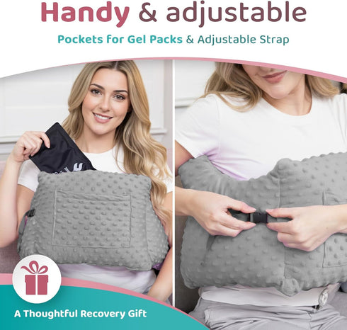Pack Zomaple Mastectomy Recovery Pillow with Gel & Shower Lanyard Post-Op Essentials, Breast Augmentation/Reduction