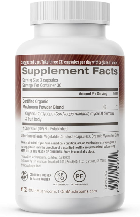 Om Mushroom Superfood Cordyceps Mushroom Capsules - 90 Count, Superfood Supplement for Energy, Power & Stamina