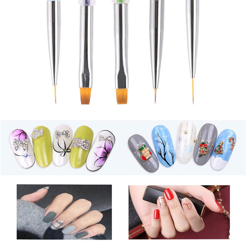 Nail Art Brushes, 5 Pcs Double Ended Fine Liner Brush, Dotting Pen for Nail Gel Polish Detail Drawing