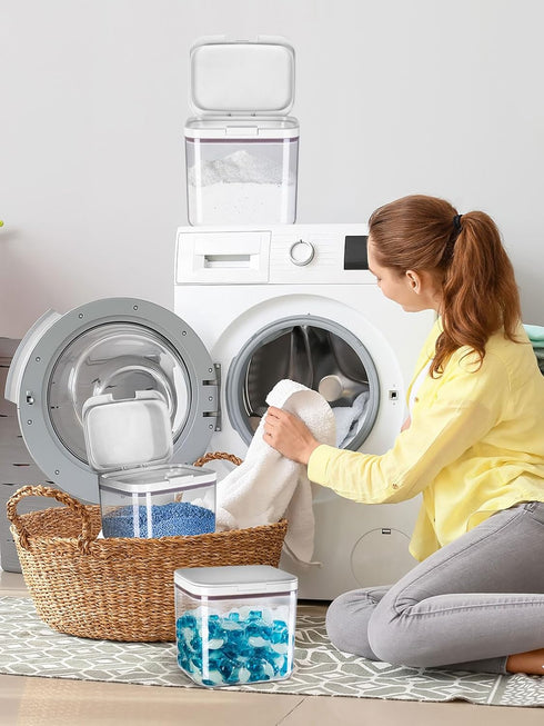 Laundry Detergent Dispenser with One-Press Lid, Clear PET Container, 5.5L/12Lbs/200oz Capacity for Pods