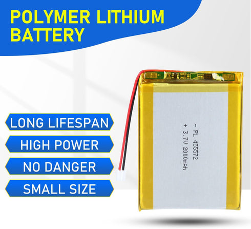 455572 3.7V Lipo Battery 2000mAh Rechargeable Lithium Polymer Pack with JST PH2.0mm Connector for Electronics