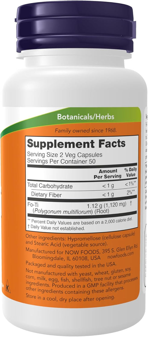 NOW Supplements, Fo-Ti (Polygonum multiflorum) 560 mg, Ho Shou Wu, Herbal Supplement, 100 Veg Capsules
