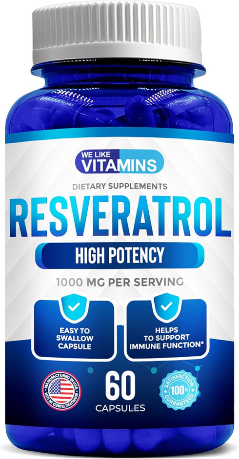 We Like Vitamins Resveratrol 1000mg Supplement, 60 Easy to Swallow Veggie Capsules, Antioxidant for Immune Support