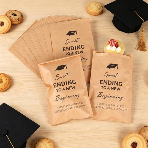 Jxfanstaw 100 2026 96 Inches PCS Graduation Candy Cookie Treat Bags Sweet Endings to New Beginnings Congrats Grad Kraft