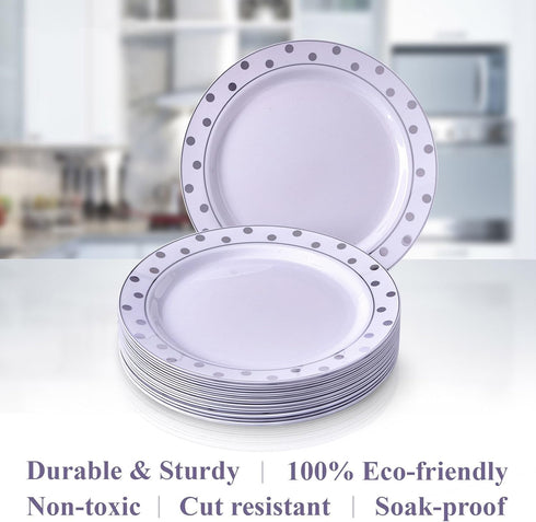 Silver Disposable Plates for Party, 20 Piece Heavy Duty Dinner Set, 7.5”