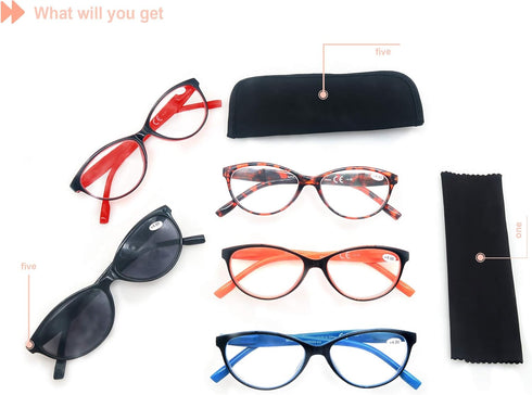 HEEYYOK 5-Pack Reading Glasses Women 1.50 - Beautiful Readers with Quality Spring Hinge, Colorful for Outdoors
