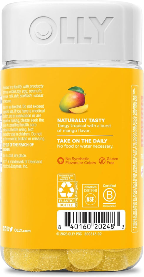 OLLY Probiotic Gummy, 1 Billion CFUs - Immune and Digestive Support, Chewable Supplement, Mango, 80 Count