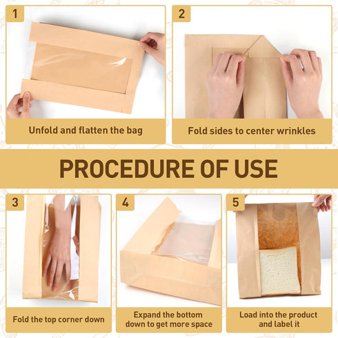 TBUKEOM 28 Packaging, 36 (13.7x8.3x3.5 inch) Pcs Bread Bags with Window, Brown Paper Bakery Bags for Homemade