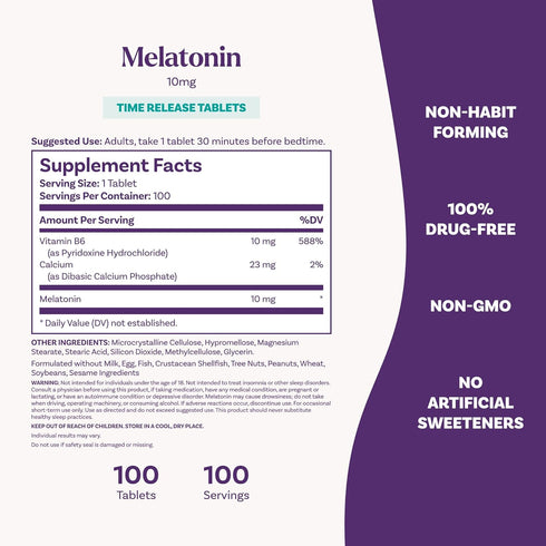 Natrol Melatonin 10mg Tablets, Advanced Sleep Dietary Supplement, 100 Time Release Tablets