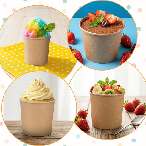 kenaeooe 100 12 oz Frozen Pcs Paper Ice Cream Cups, Disposable Leak-Resistant Dessert Bowls for Sundae, Yogurt, Soup
