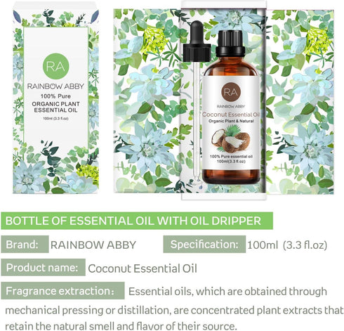Coconut Essential Oil (100ML), 100% Pure Natural Organic Oil for Diffuser, Massage, Skin Care, Yoga